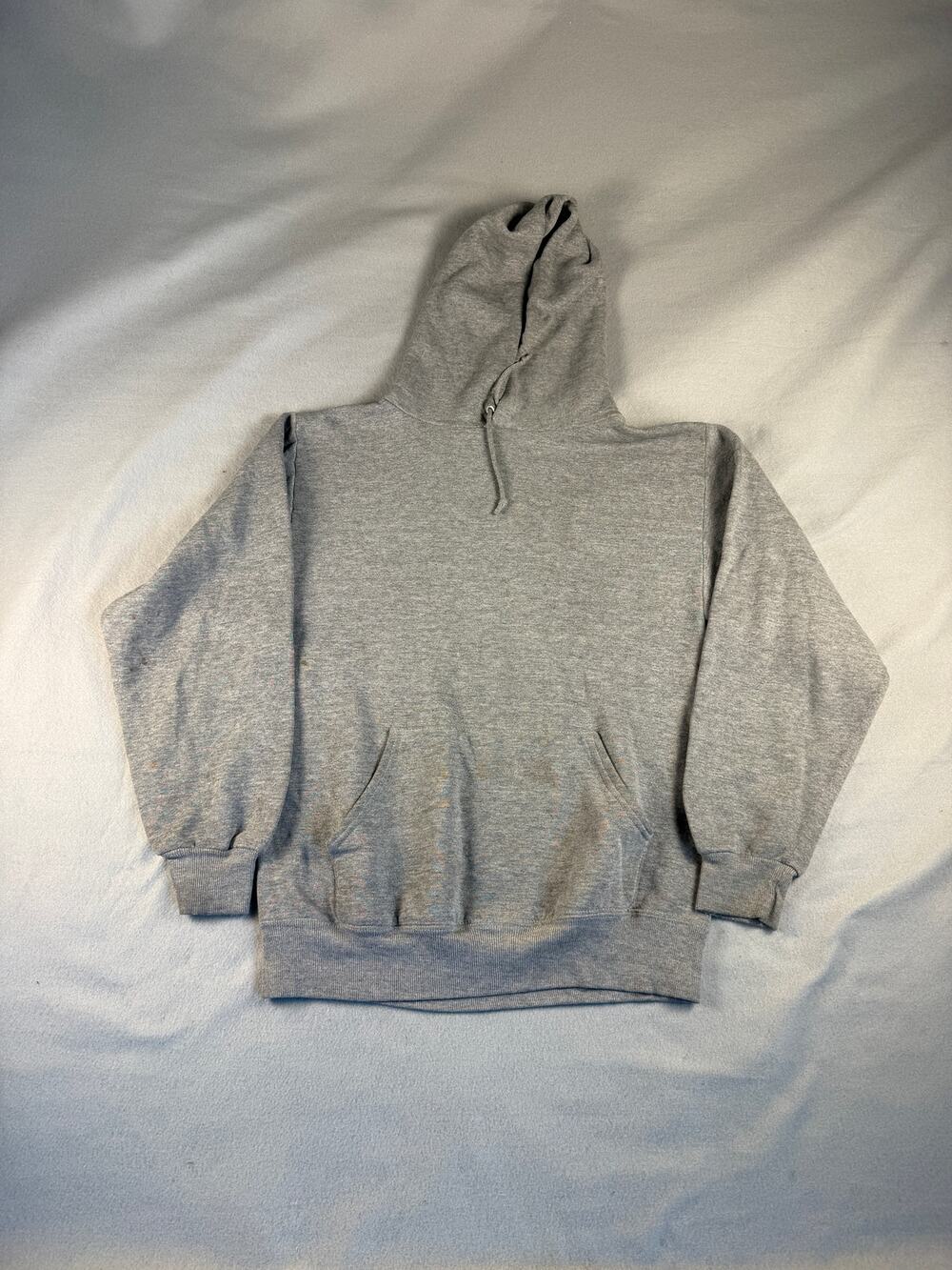Vintage Jerzees Hoodie Mens S Gray Drawstring NuBlend Minimalist Sweatshirt 90s